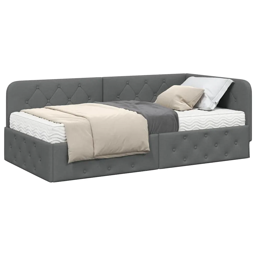 Cadre de lit d'angle Gris foncé 100 x 200 cm tissu - 3