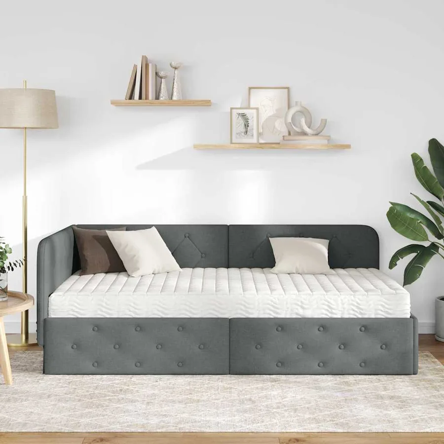 Cadre de lit d'angle Gris foncé 100 x 200 cm tissu - 4