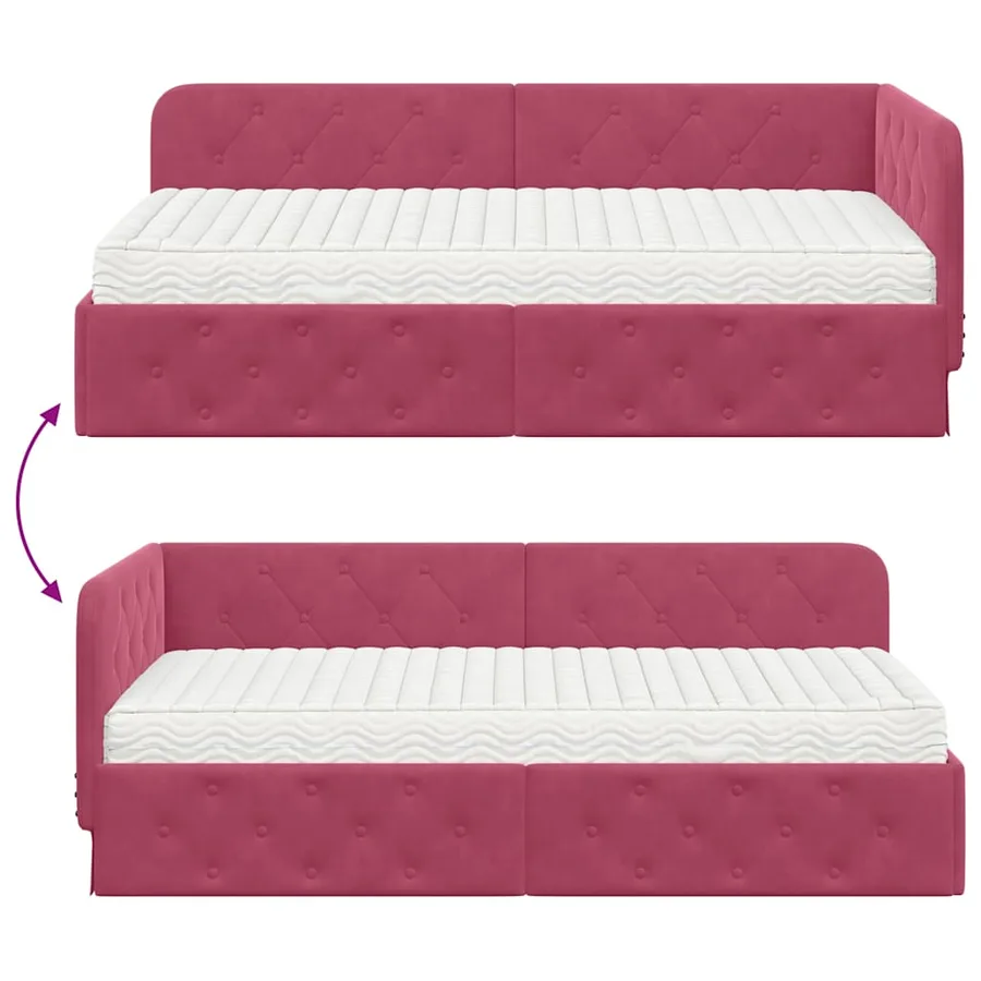 Cadre de lit d'angle Bordeaux 100 x 200 cm Velours - 12