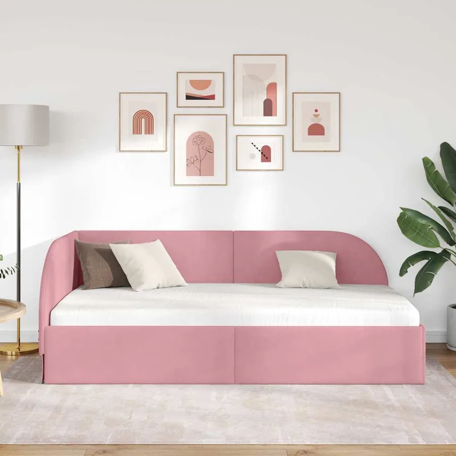 Cadre de lit d'angle Rose 80 cm x 200 cm Velours - 3