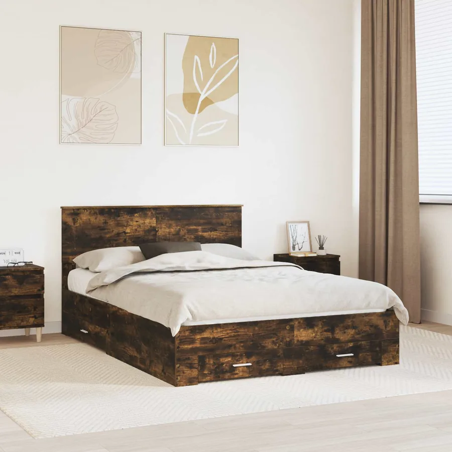 Cadre de lit Chêne fumé 150 x 200 cm Bois d'ingénierie
