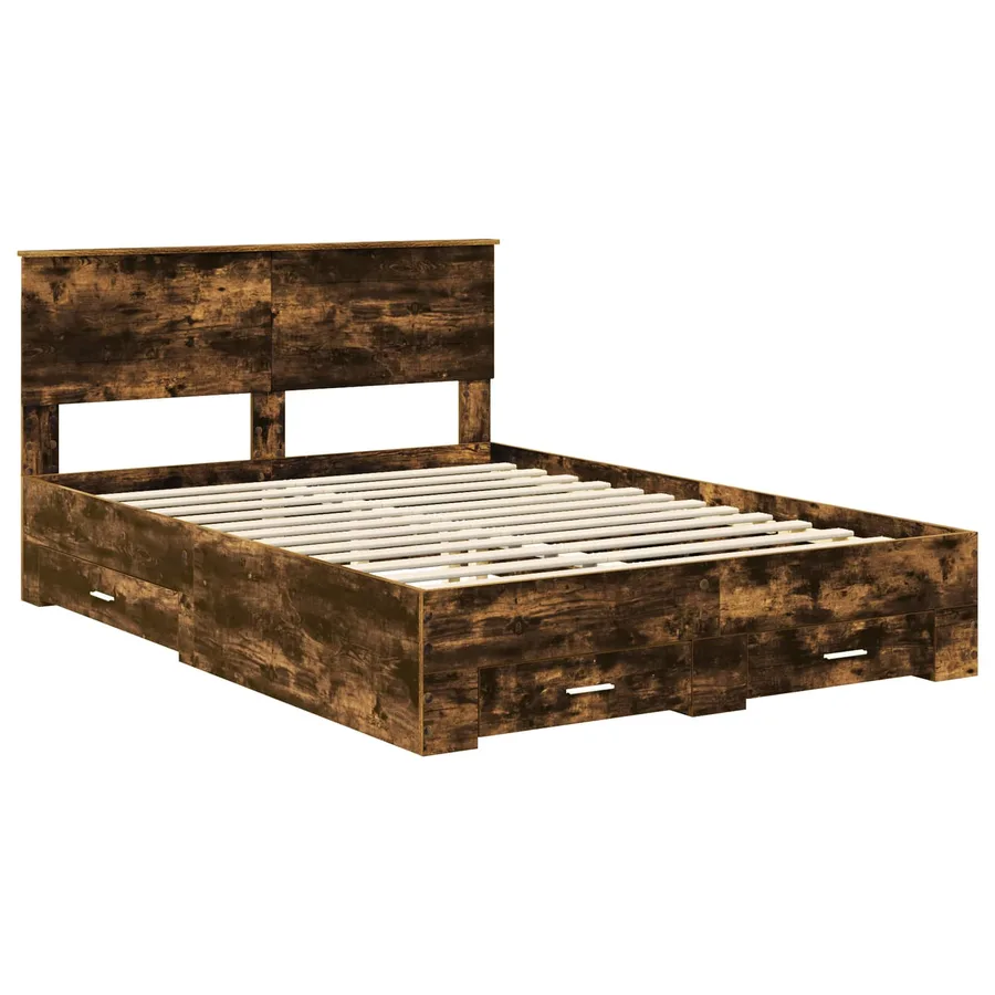 Cadre de lit Chêne fumé 150 x 200 cm Bois d'ingénierie - 4