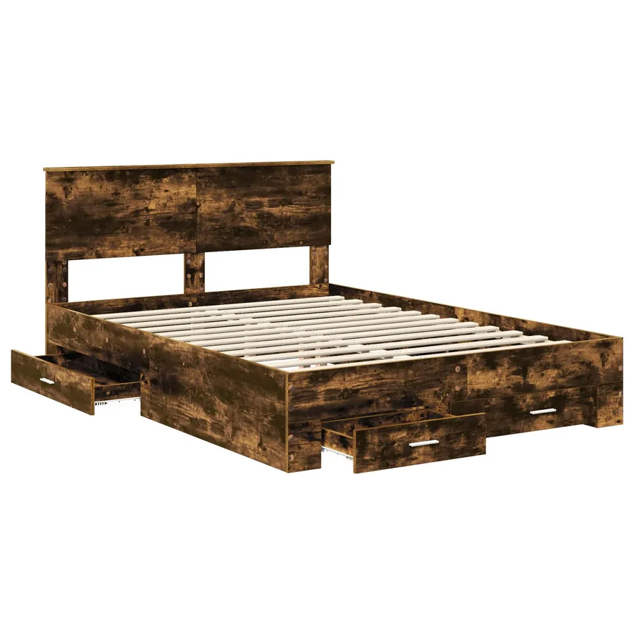Cadre de lit Chêne fumé 150 x 200 cm Bois d'ingénierie - 5