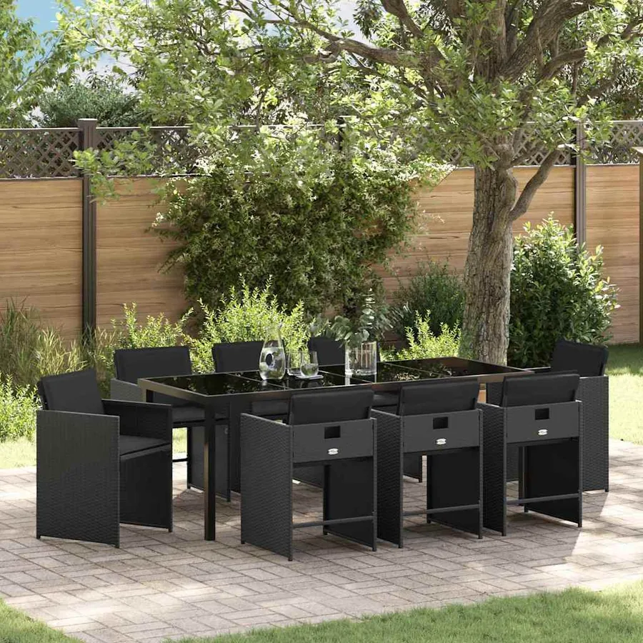 Ensemble de salle à manger pour jardin 9 pcs Noir polyrotin