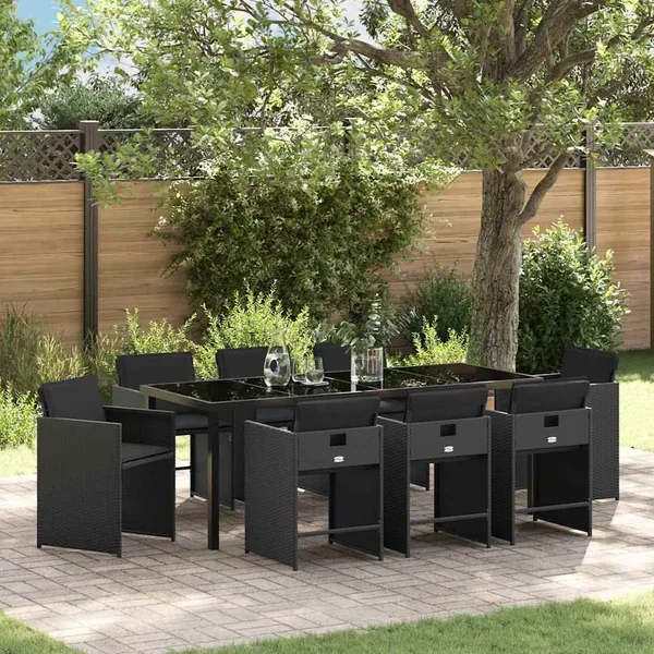 Ensemble de salle à manger pour jardin 9 pcs Noir polyrotin