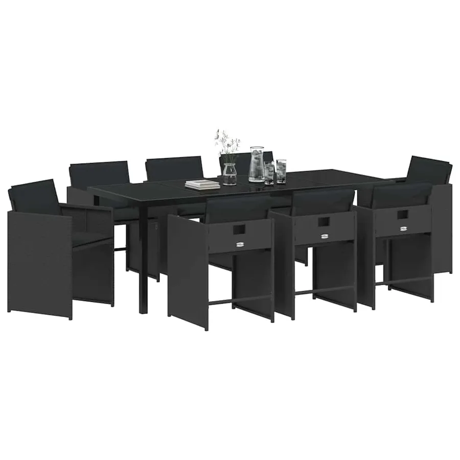 Ensemble de salle à manger pour jardin 9 pcs Noir polyrotin - 3