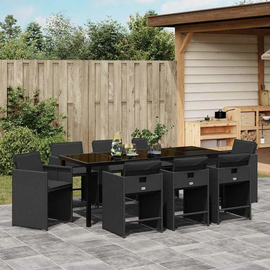 Ensemble de salle à manger pour jardin 9 pcs Noir polyrotin - 4