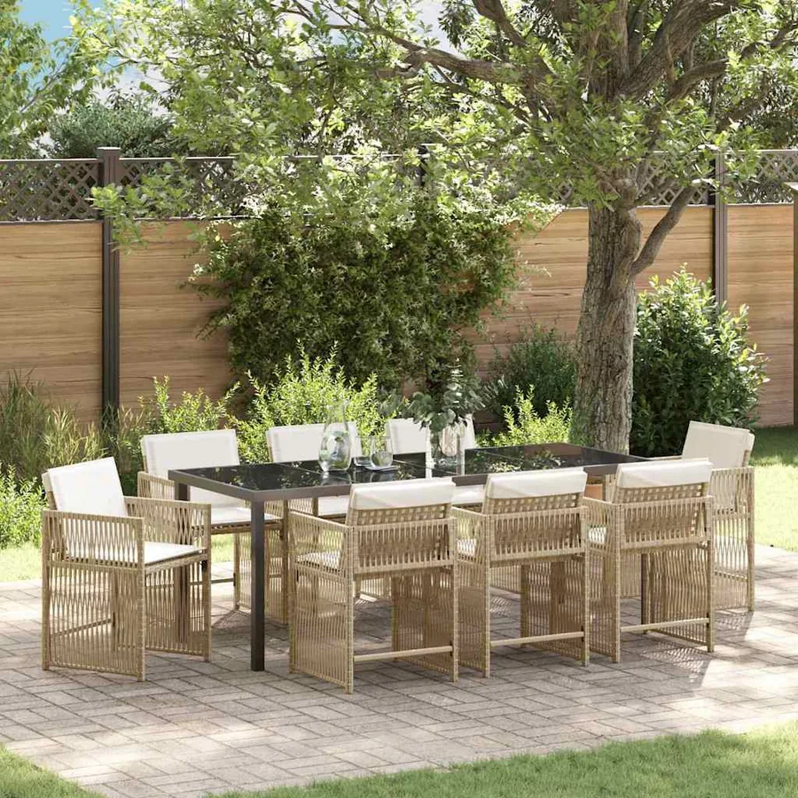Ensemble de salle à manger pour jardin 9 pcs Beige polyrotin