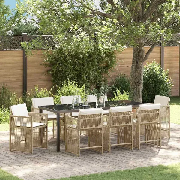 Ensemble de salle à manger pour jardin 9 pcs Beige polyrotin