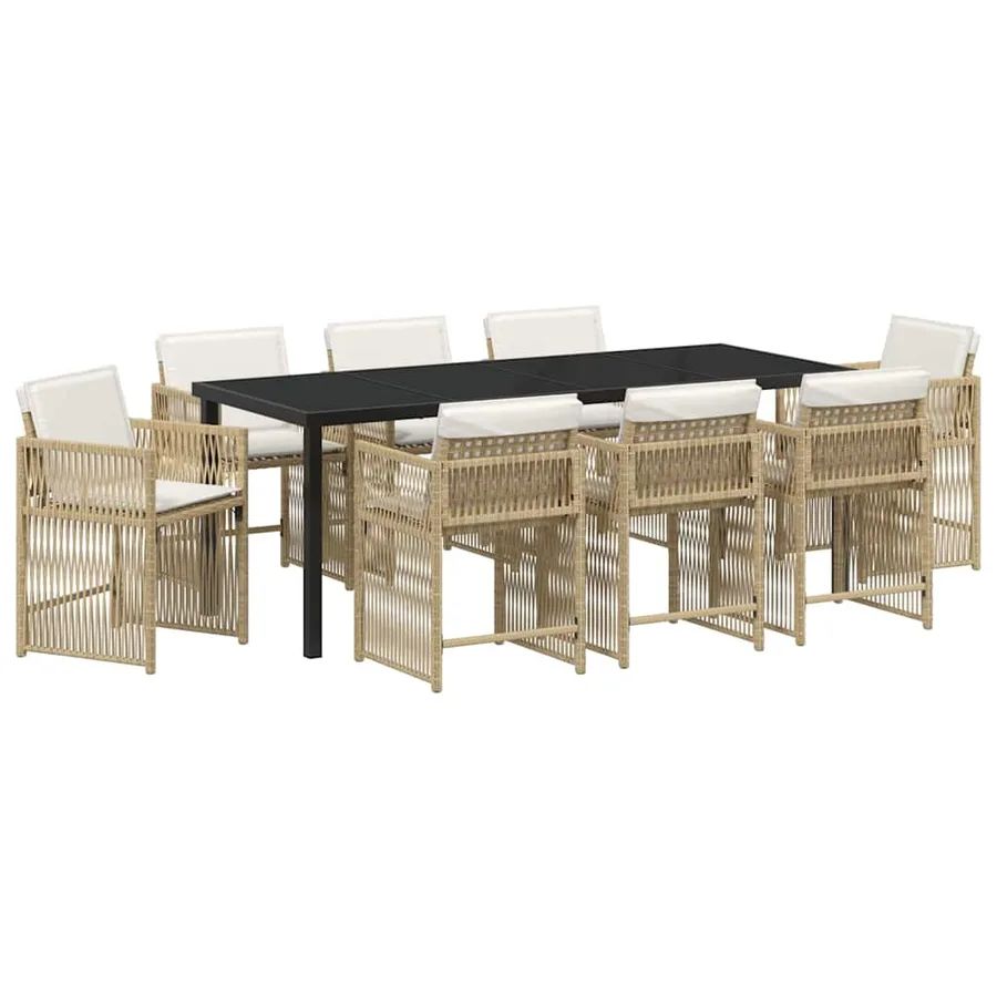 Ensemble de salle à manger pour jardin 9 pcs Beige polyrotin - 2