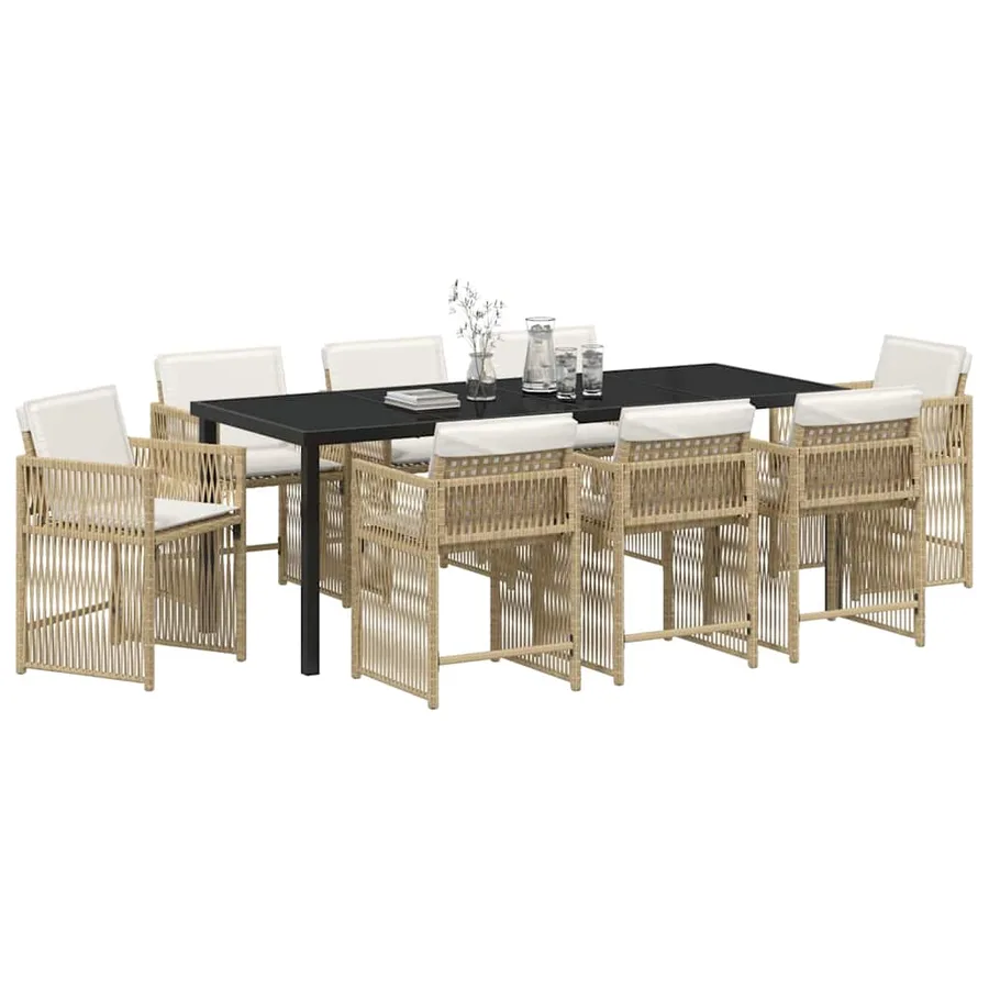 Ensemble de salle à manger pour jardin 9 pcs Beige polyrotin - 3