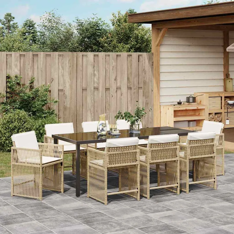 Ensemble de salle à manger pour jardin 9 pcs Beige polyrotin - 4