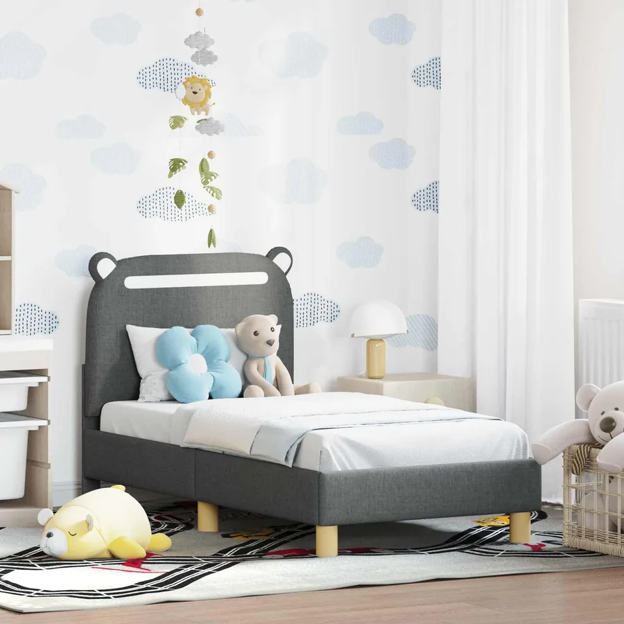Cadre de lit pour tout-petit avec tête de lit Gris foncé Tissu