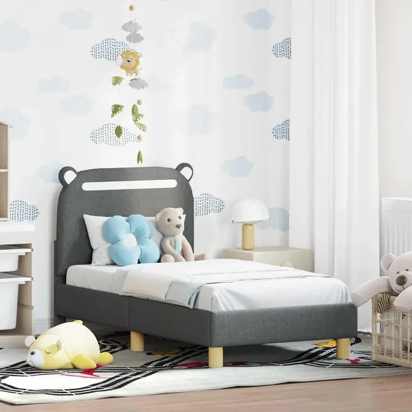 Cadre de lit pour tout-petit avec tête de lit Gris foncé Tissu