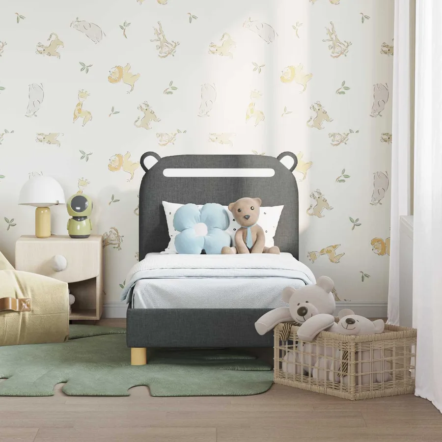 Cadre de lit pour tout-petit avec tête de lit Gris foncé Tissu - 3