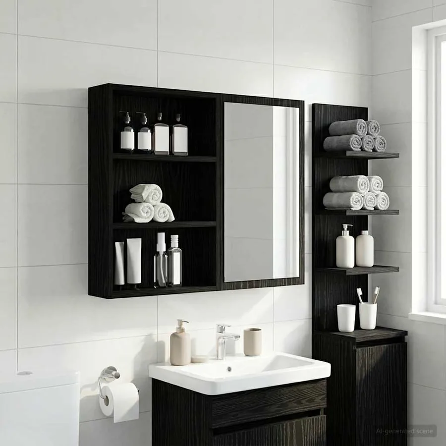 Armoire murale de salle de bain Chêne Noir 40 x 10 x 60,5 cm - 4