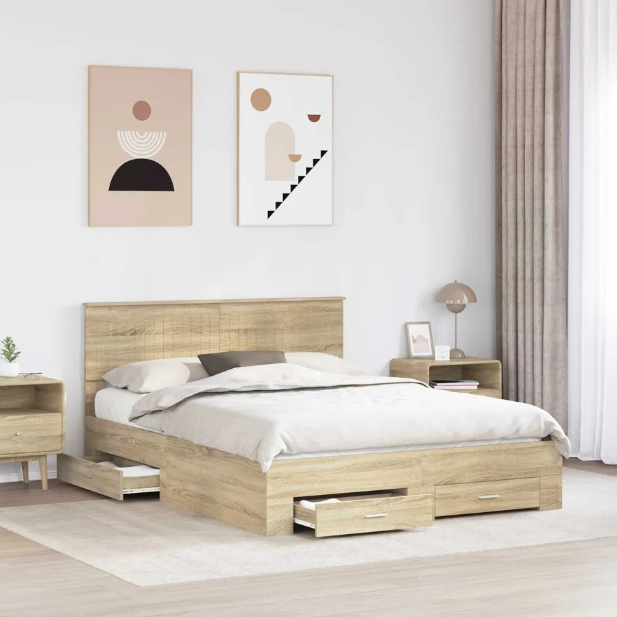 Cadre de lit Chêne Sonoma 150 x 200 cm Bois d'ingénierie - 3