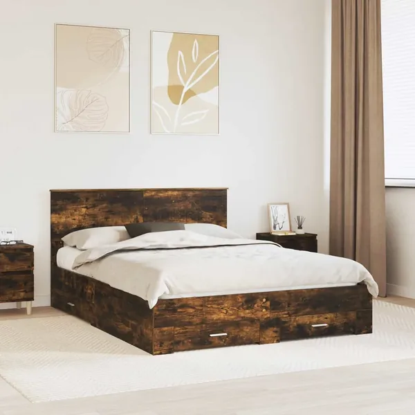Cadre de lit Chêne fumé 150 x 200 cm Bois d'ingénierie