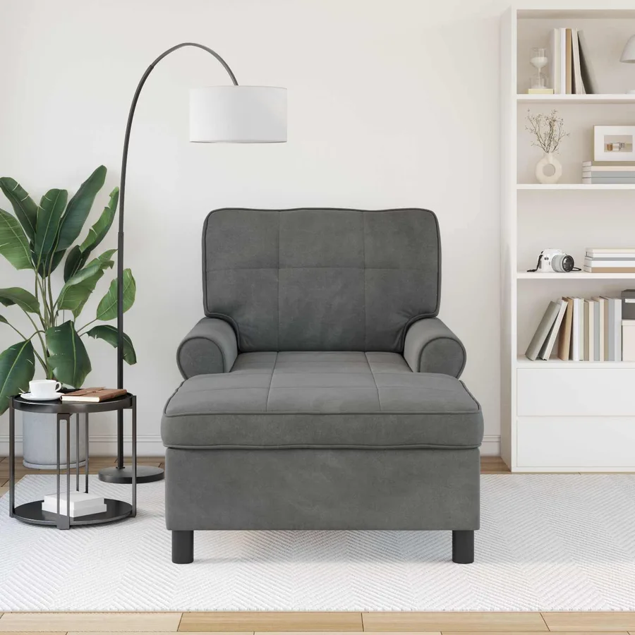Chaise longue avec coussin Gris foncé 91 x 157 x 91 cm Velours - 3