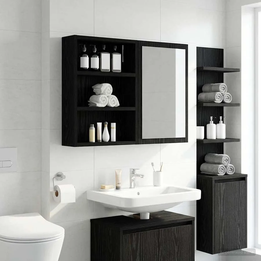 Armoire murale de salle de bain Chêne Noir 40 x 10 x 50 cm - 4