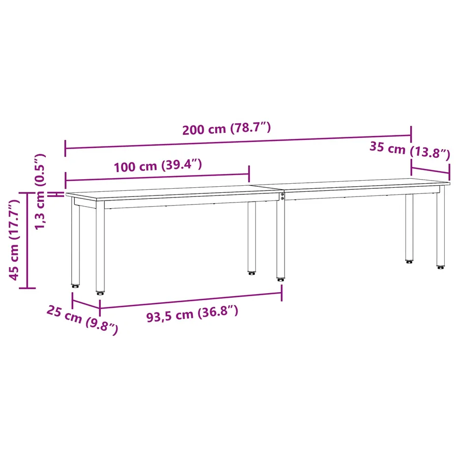 banc Naturel 200 x 35 x 45 cm Bois de pin massif - 10