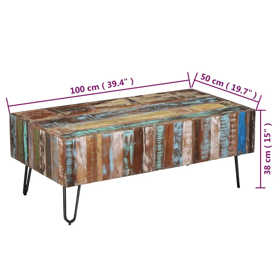 Table basse Bois massif de récupération 100x50x38 cm - 10