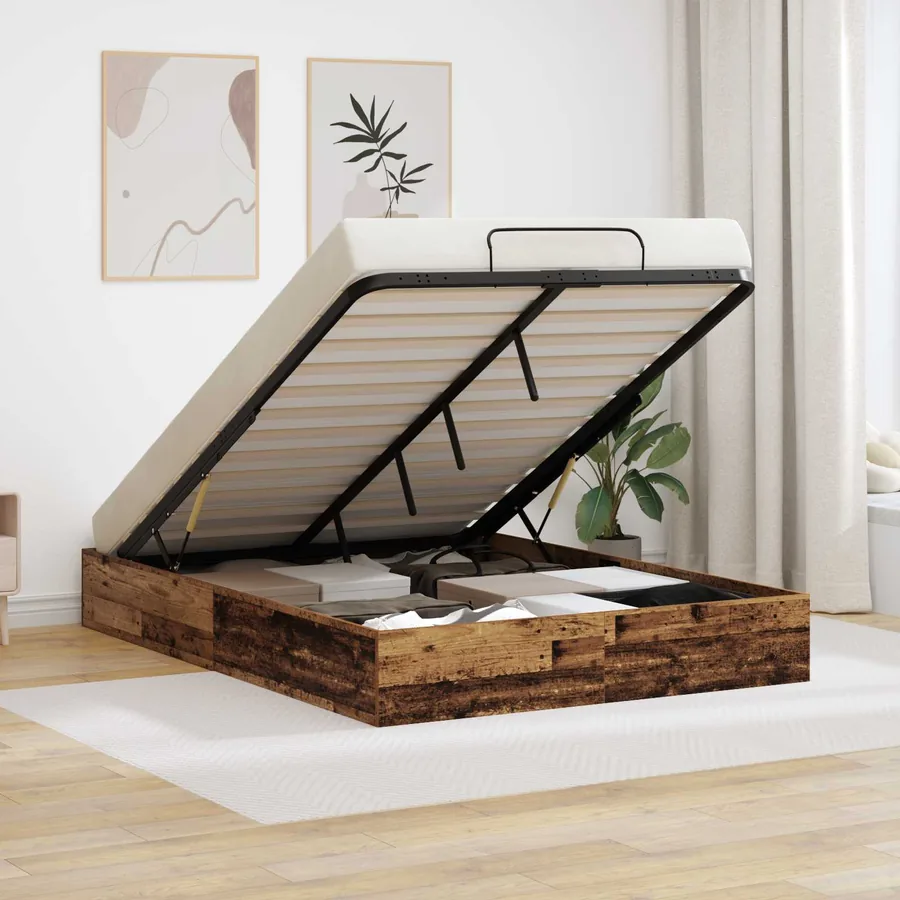 Cadre de lit ottoman Bois ancien 193 x 135 x 25 cm