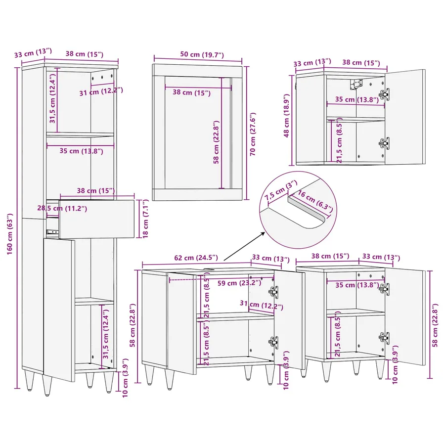 Ensemble de Meubles de Salle de Bain avec tiroir 5 pcs - 18