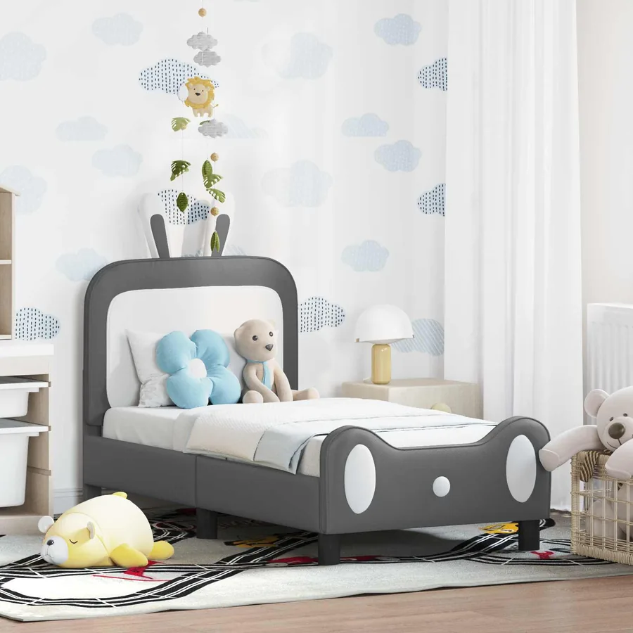 Cadre de lit pour tout-petit avec tête de lit Gris clair PU