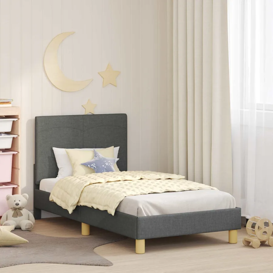 Cadre de lit pour enfants avec tête de lit Gris foncé tissu