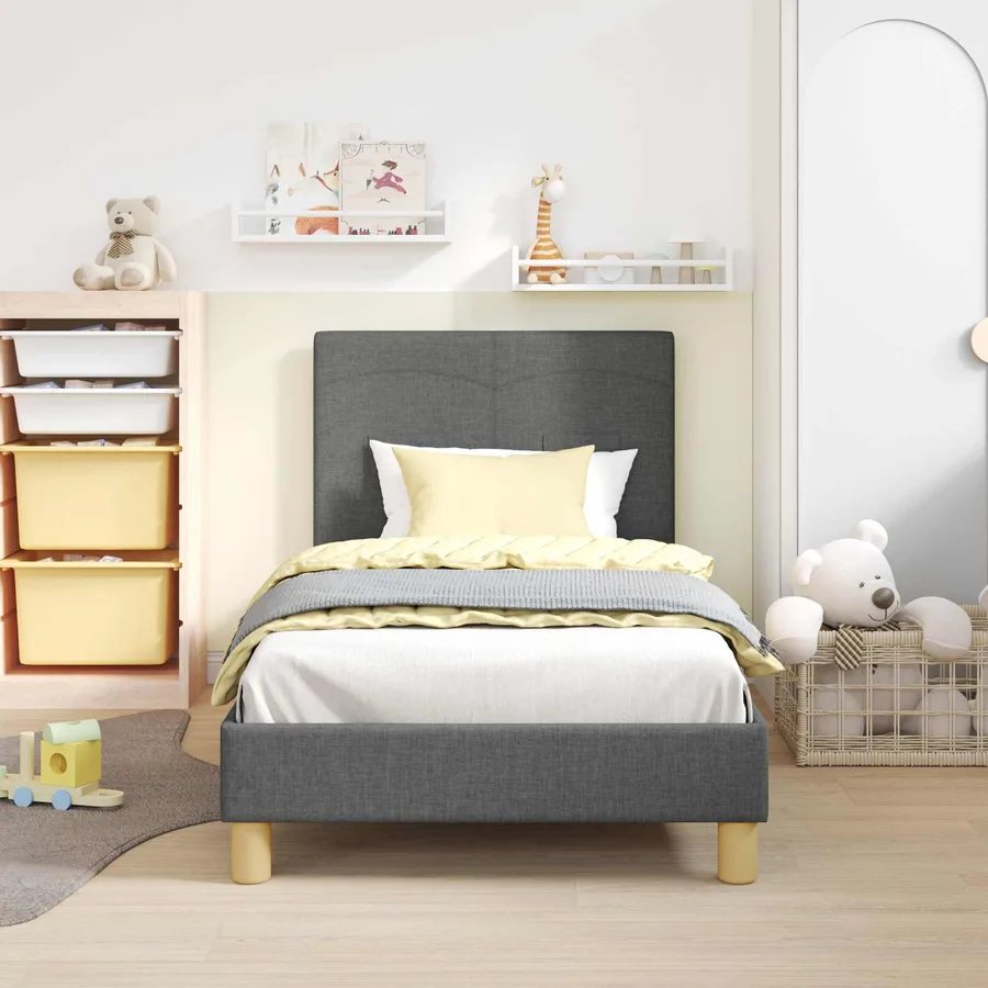 Cadre de lit pour enfants avec tête de lit Gris foncé tissu - 3