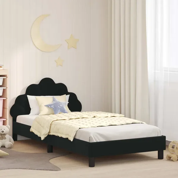Cadre de lit pour enfants avec tête de lit Noir 90 x 190 cm