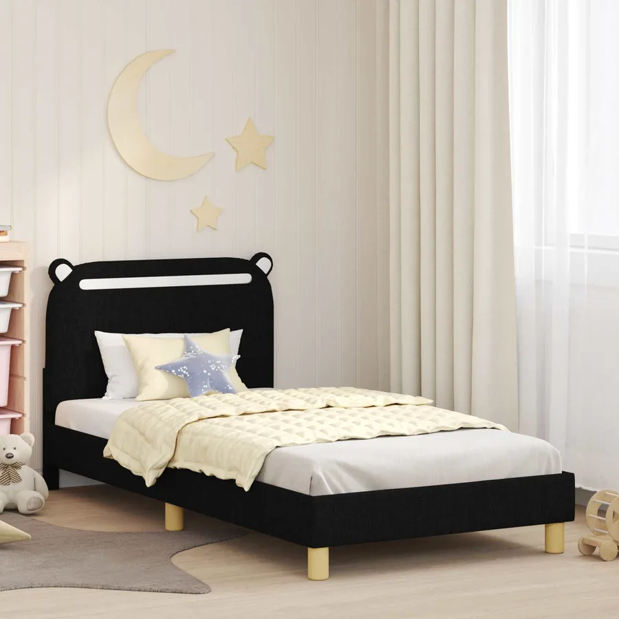 Cadre de lit pour enfants avec tête de lit Noir 90 x 200 cm