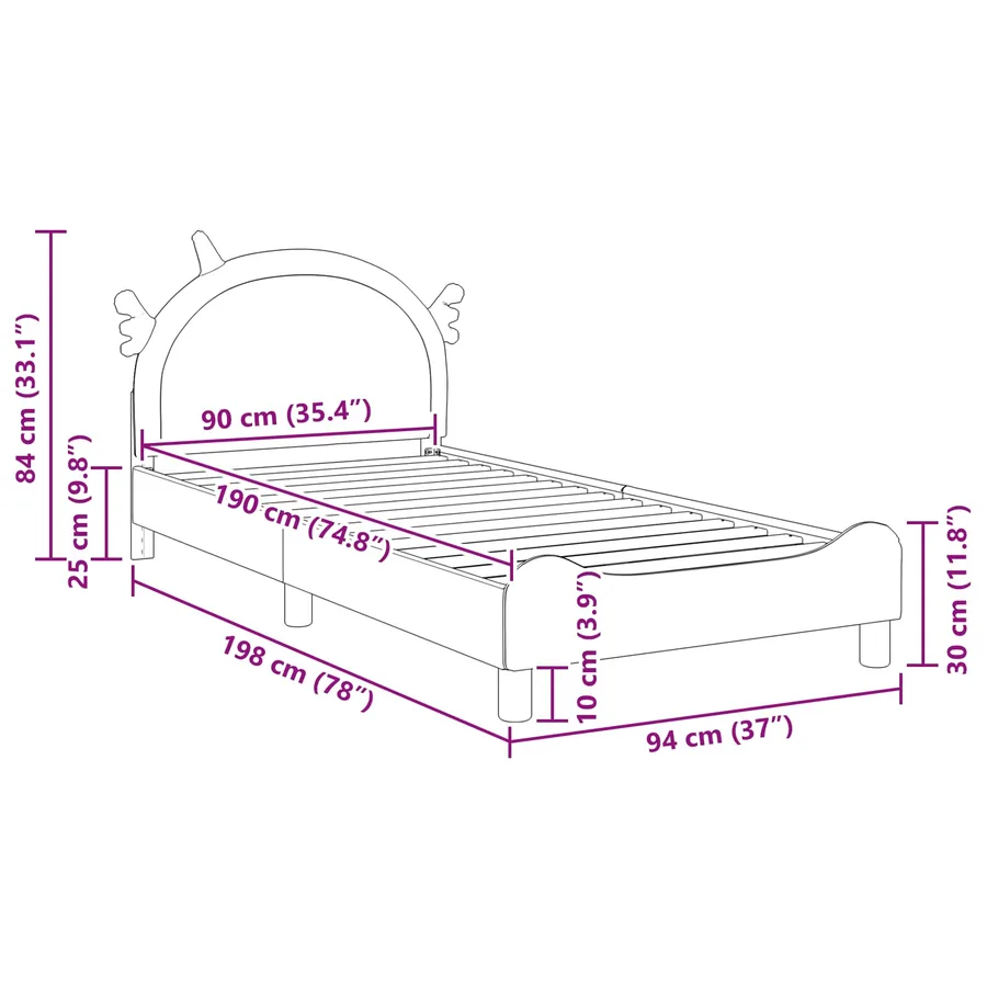 Cadre de lit pour enfants avec tête de lit Rose 90 x 190 cm PU - 8