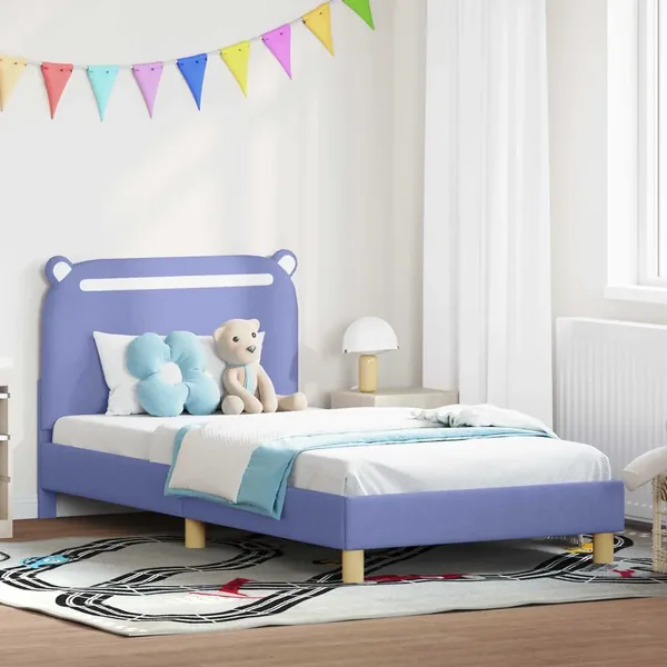 Cadre de lit pour enfants avec tête de lit Bleu denim Tissu