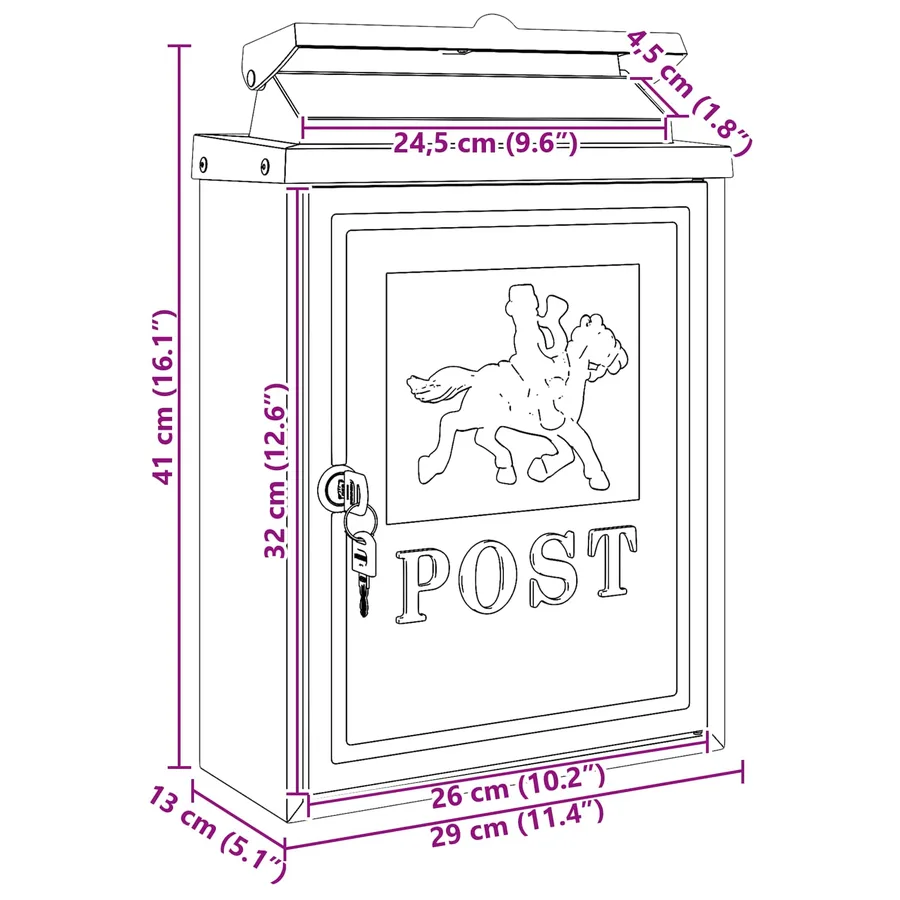 Boîte aux lettres murale Noir 29 x 13 x 41 cm Aluminium coulé - 11