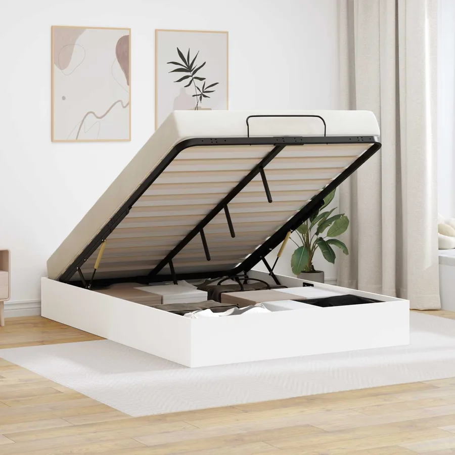 Cadre de lit ottoman Blanc 203 x 140 x 25 cm Bois d’ingénierie