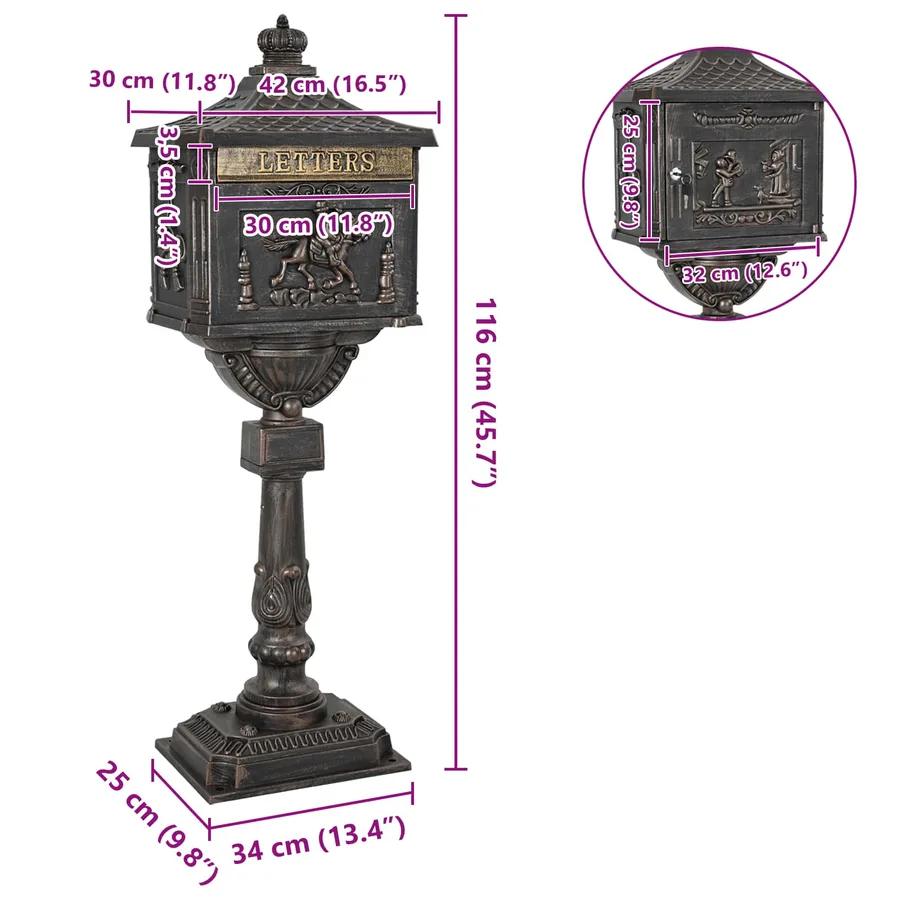 Boîte aux Lettres Debout avec porte Bronze 42,5 x 29,5 x 117 cm - 9