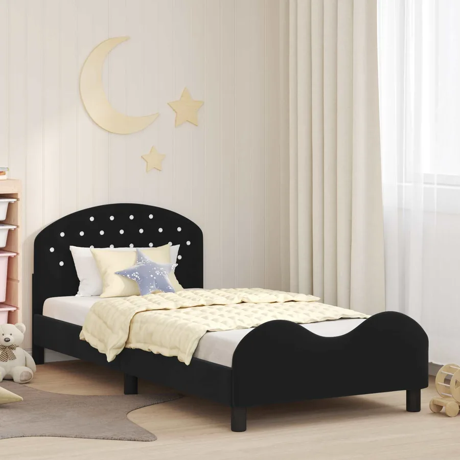 Cadre de lit pour enfants avec tête de lit Noir 90 x 190 cm