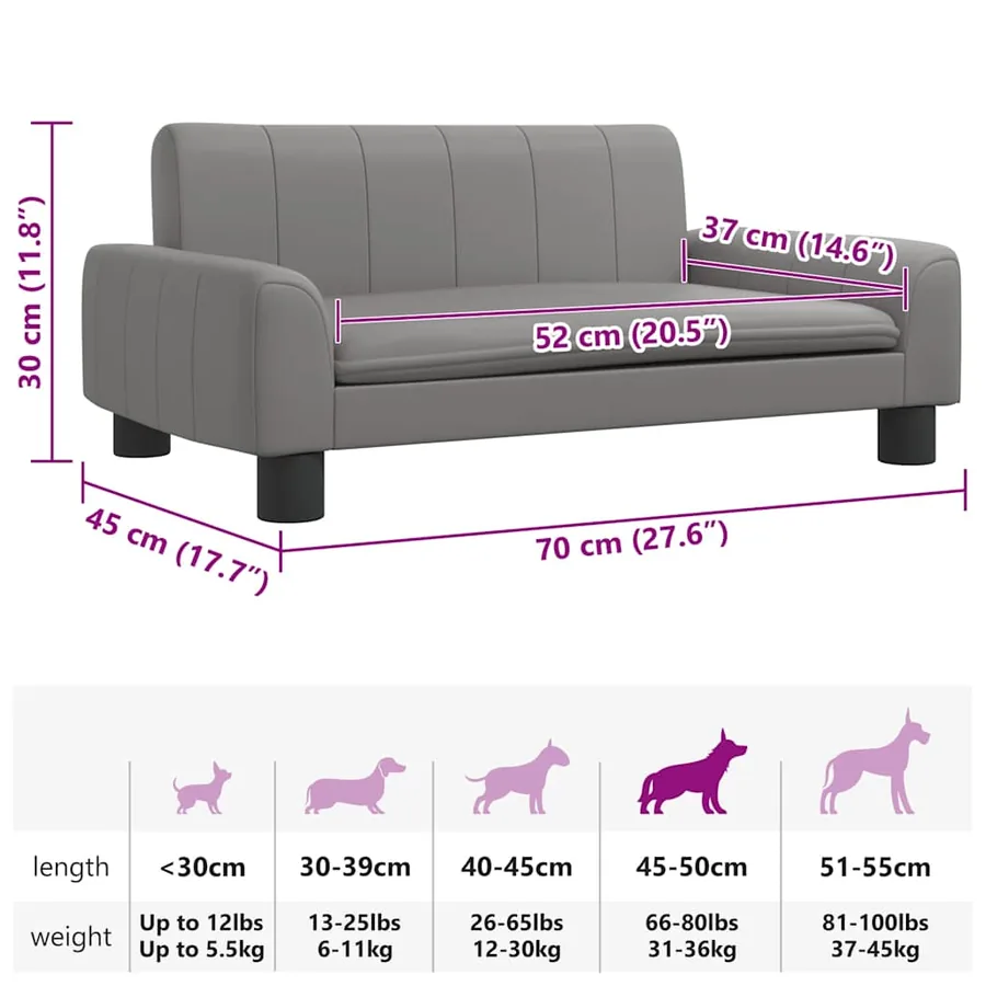 Lit pour chien gris 70x45x30 cm similicuir - 7