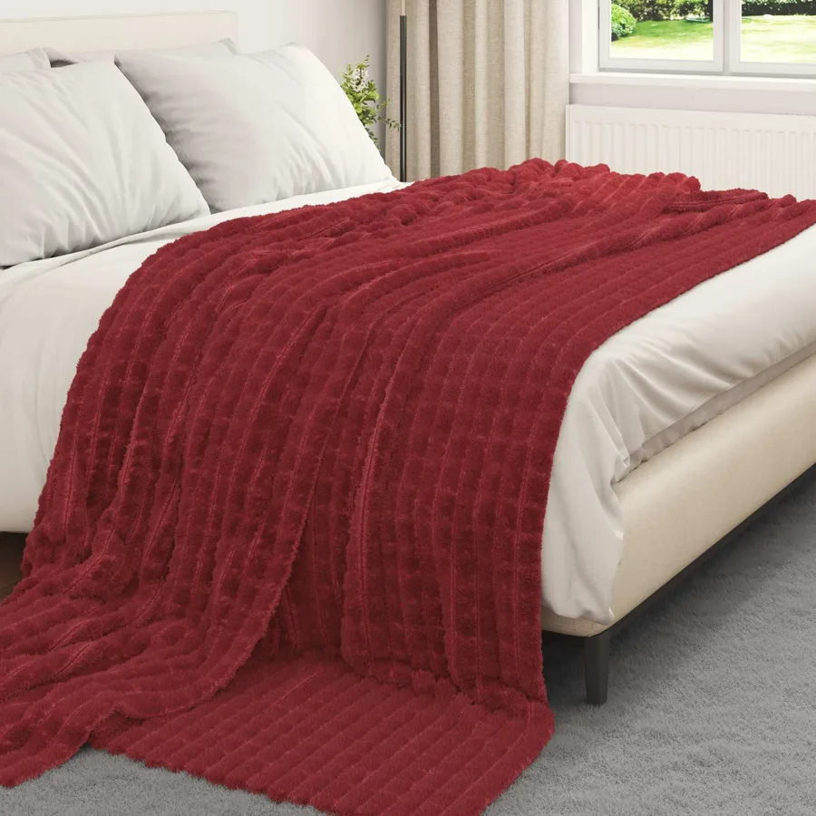 Jeté Rouge Bordeaux 240 x 220 cm Toison - 3