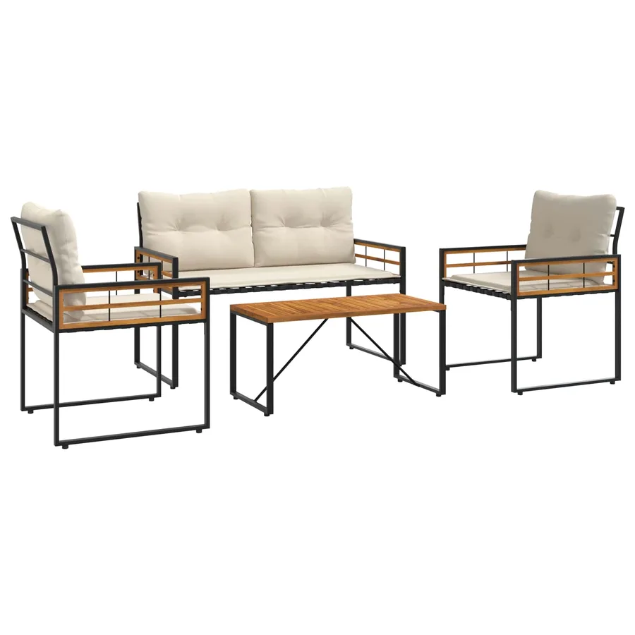 Ensemble de meubles d'extérieur avec coussin 4 pcs Crème - 2