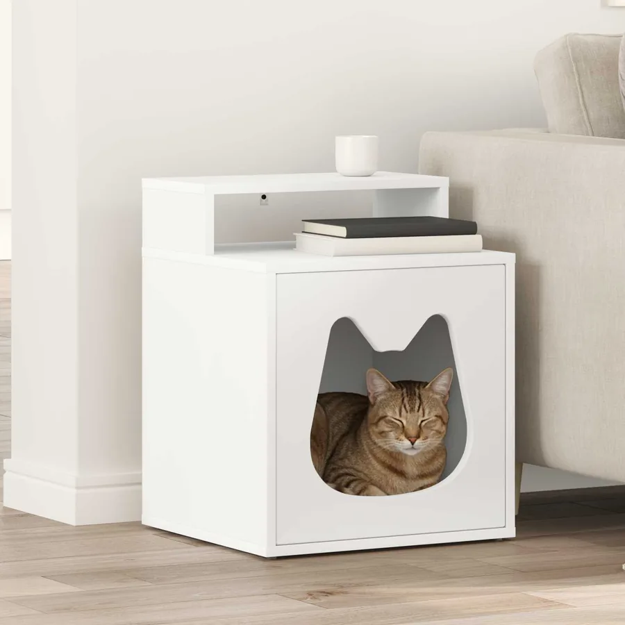 Maison pour chat Blanc 42,5 x 40 x 53,5 cm Bois d'ingénierie