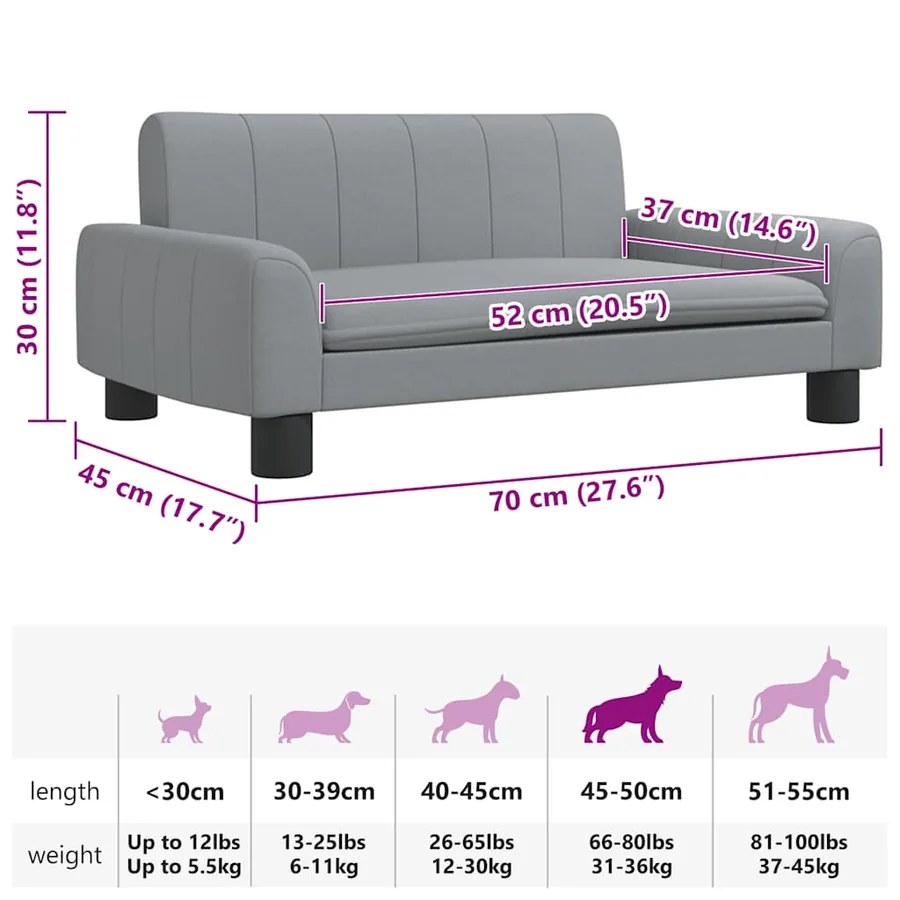 Lit pour chien gris clair 70x45x30 cm tissu - 7
