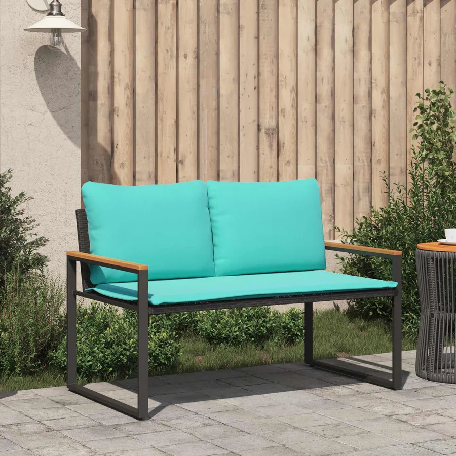 banc avec coussin Noir et turquoise 115 x 65 x 72 cm Rotin - 3