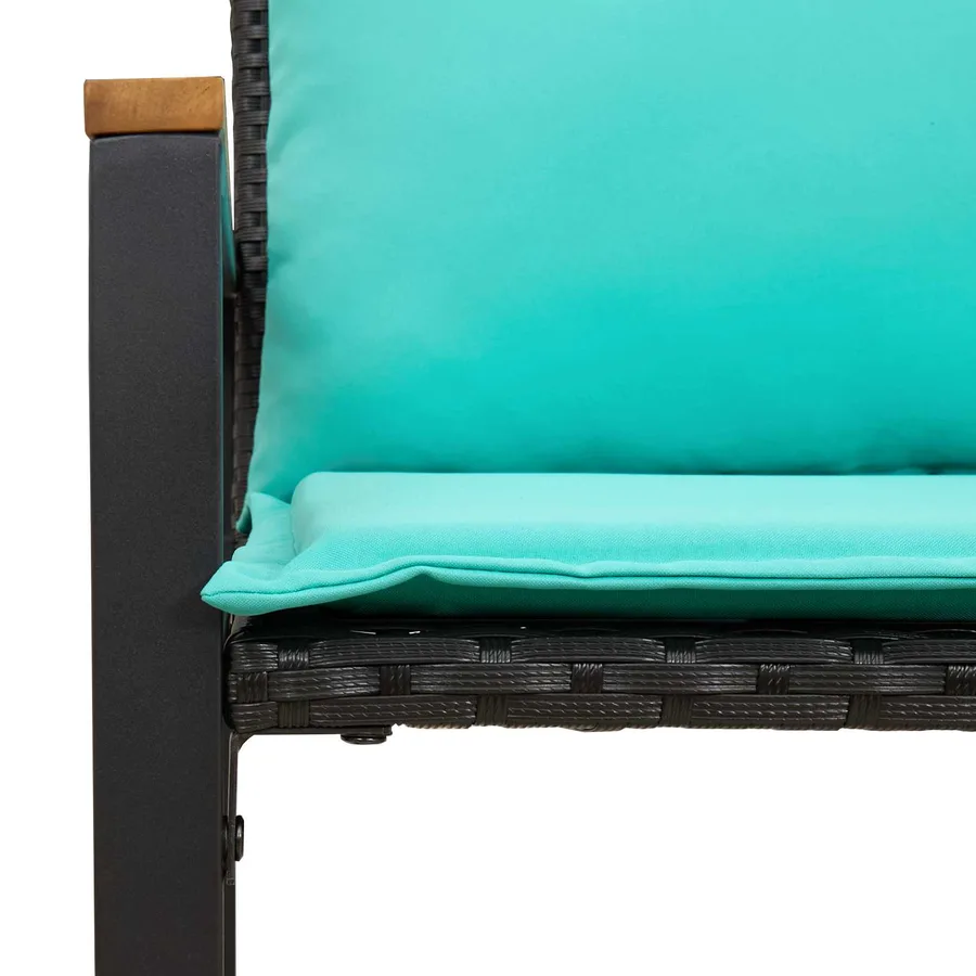 banc avec coussin Noir et turquoise 115 x 65 x 72 cm Rotin - 9