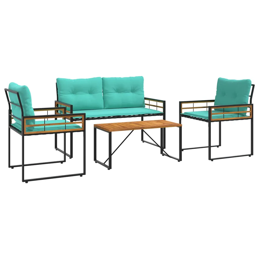 Ensemble de meubles d'extérieur avec coussin 4 pcs Turquoise - 2