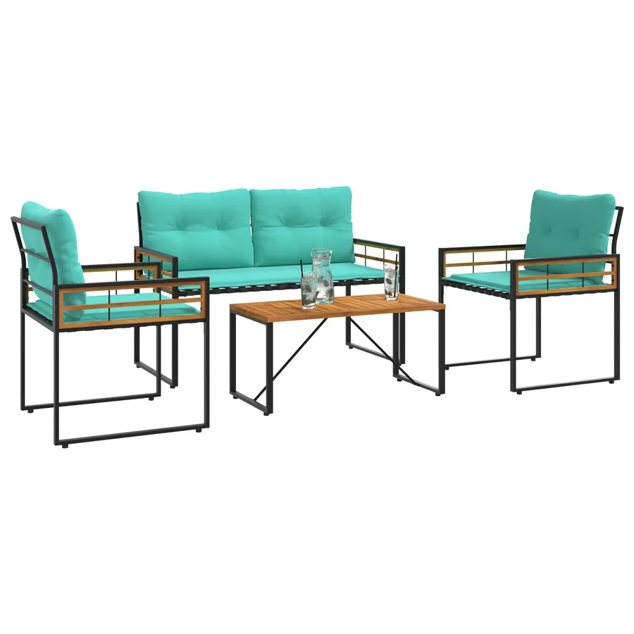 Ensemble de meubles d'extérieur avec coussin 4 pcs Turquoise - 3