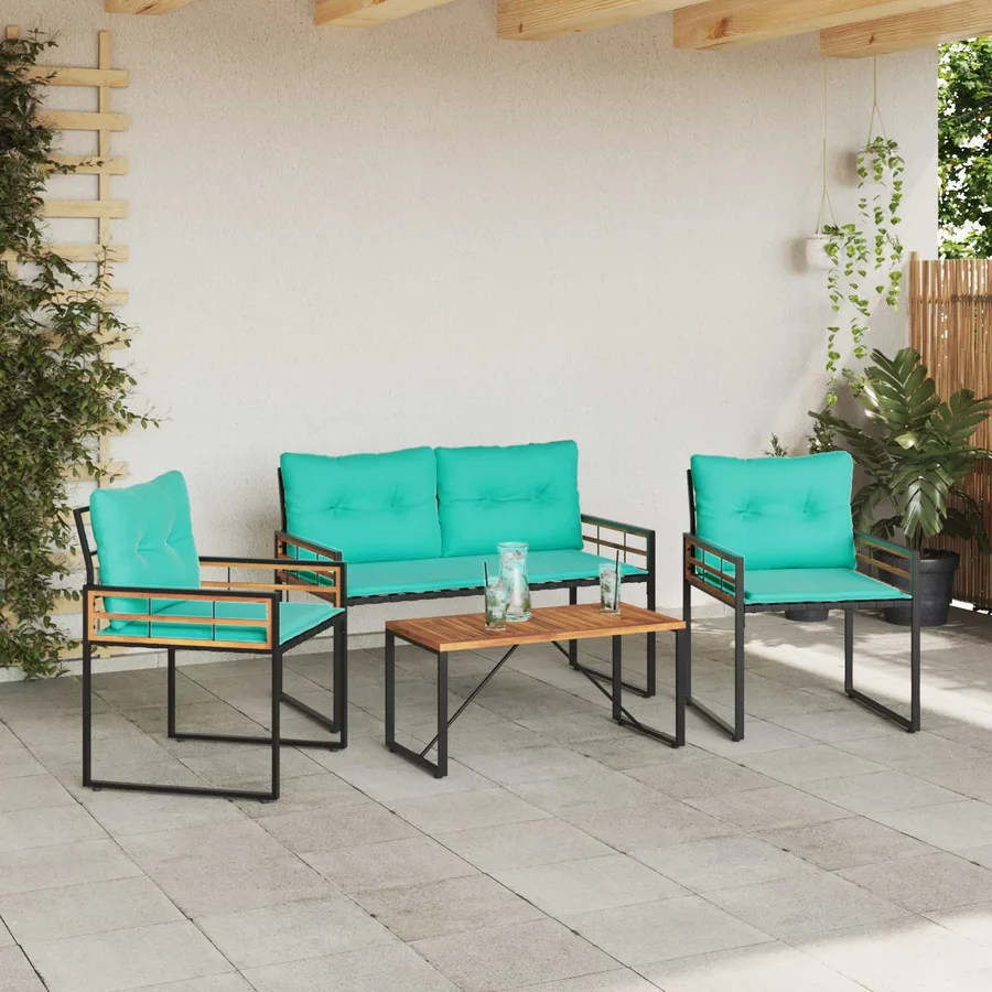Ensemble de meubles d'extérieur avec coussin 4 pcs Turquoise - 4