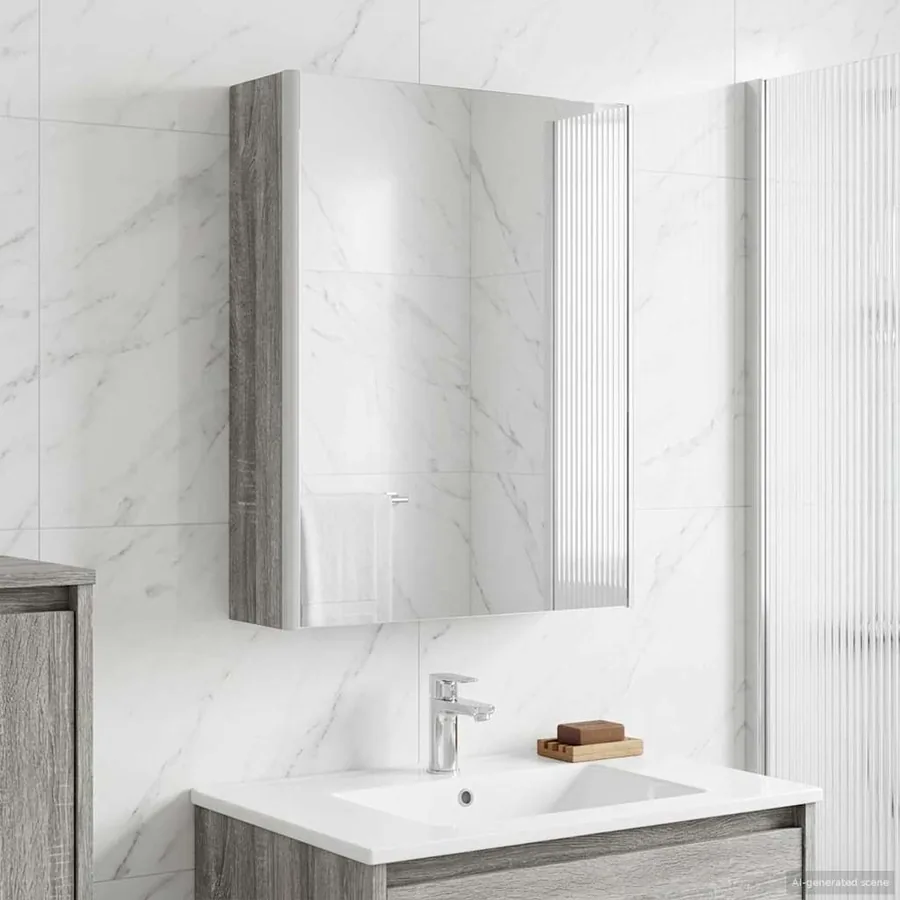 Armoire Miroir de Salle de Bain Gris Sonoma 53,5 x 15,5 x 70 cm